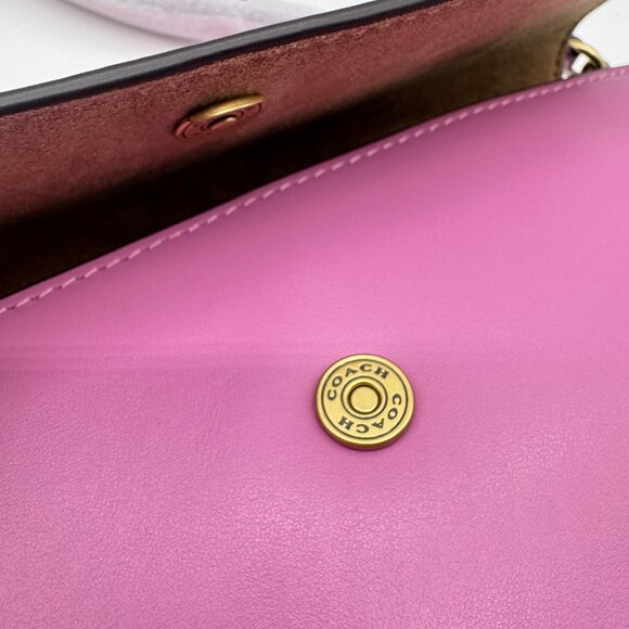 COACH Brook leather flap chain link shoulder crossbody bag - Fuchsia (Defective) - Picture 10 of 14